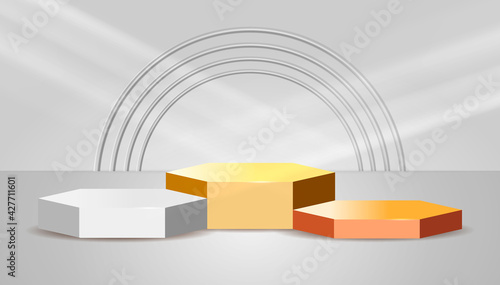 White winners podium for business concepts, Podium set object. Gold Silver and Bronze podium set. Vector illustration