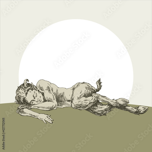 The satyr sleeps against the moon.