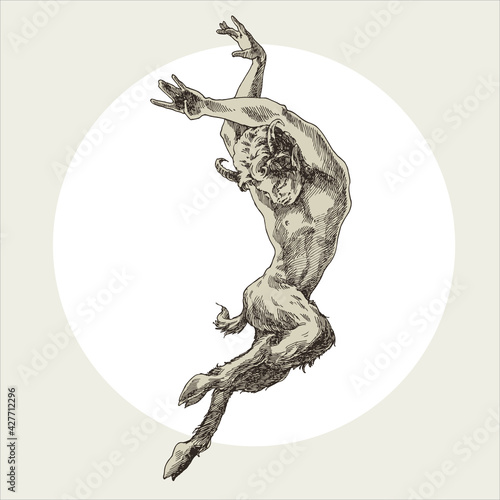 Canvas Print Dancing faun in the jump. Etching.