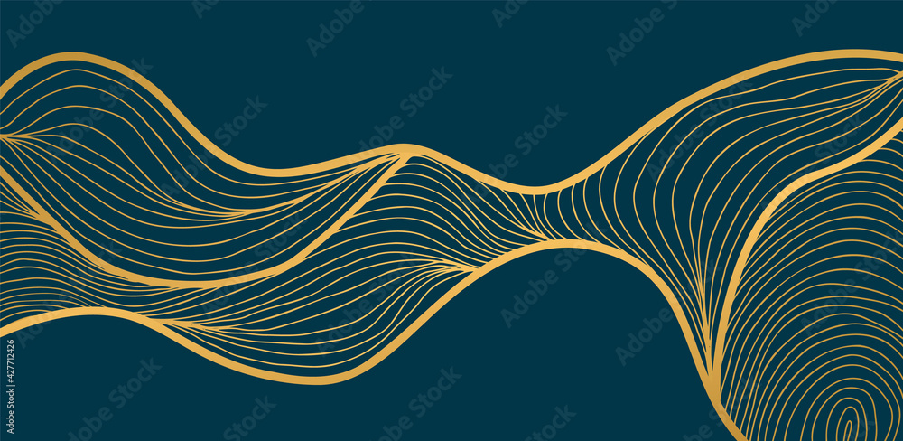 Gold luxury line art background vector. Tropical pattern design for packaging, wallpaper, and print, Vector illustration.