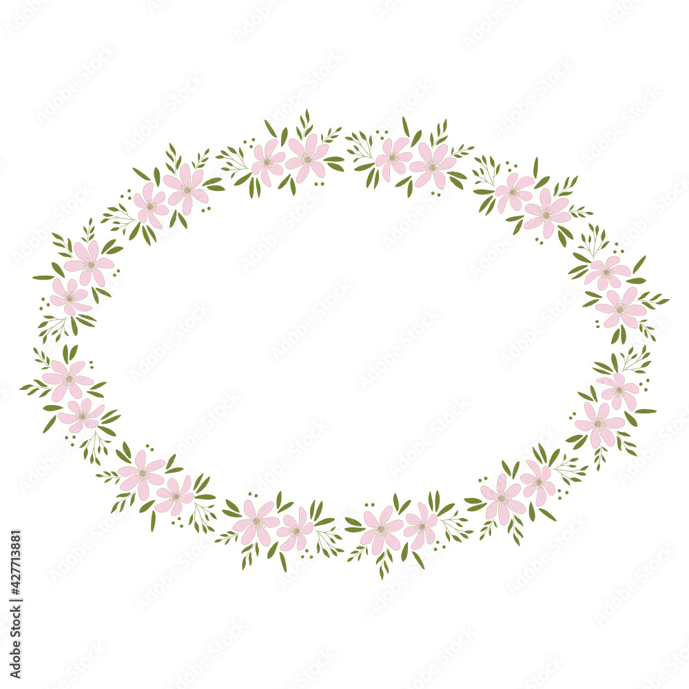 pink floral wreath, vector