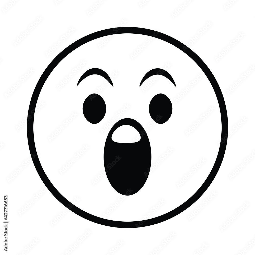 Fototapeta premium Cute solid line social media astonished face emoji on white background. Royalty-free.
