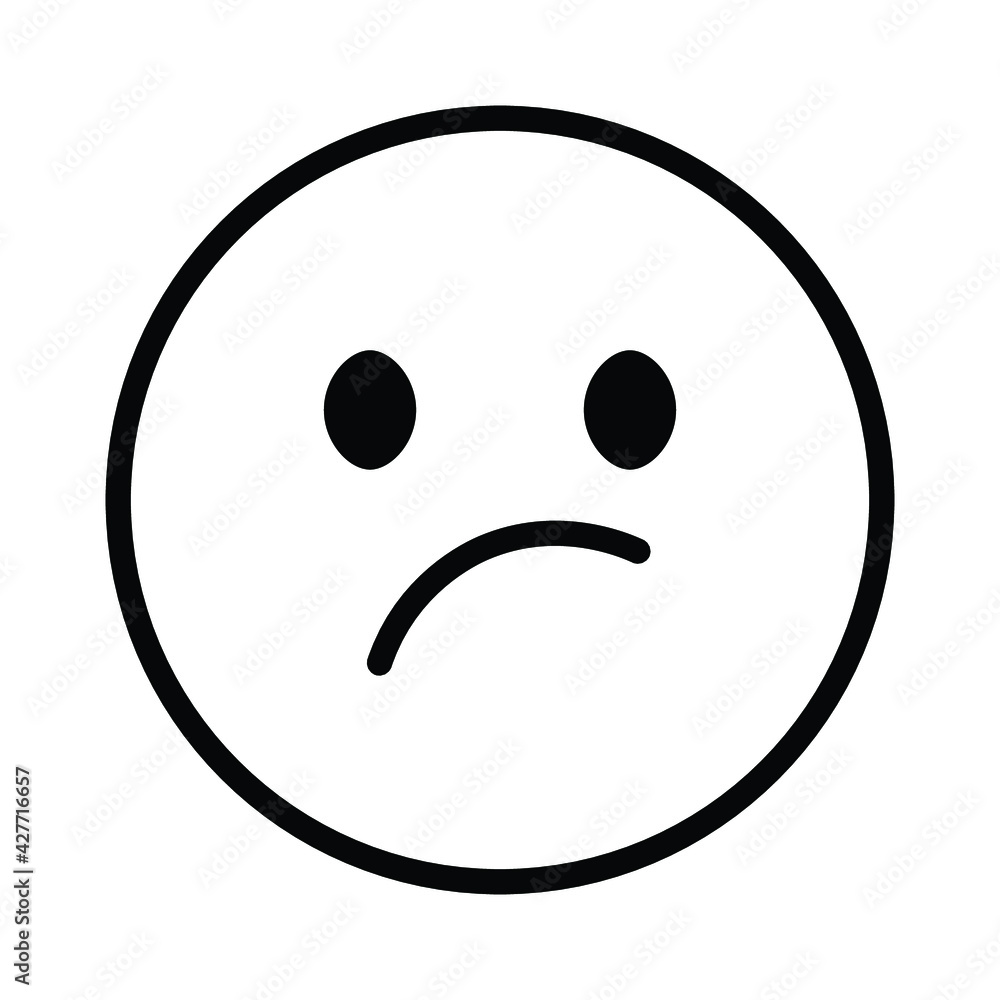 Fototapeta premium Cute solid line social media confused face emoji on white background. Royalty-free.