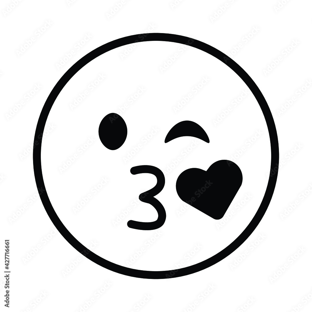 Cute solid line social media face blowing a kiss emoji on white background. Royalty free. Cute solid line social media face blowing a kiss emoji on white background. Royalty free.