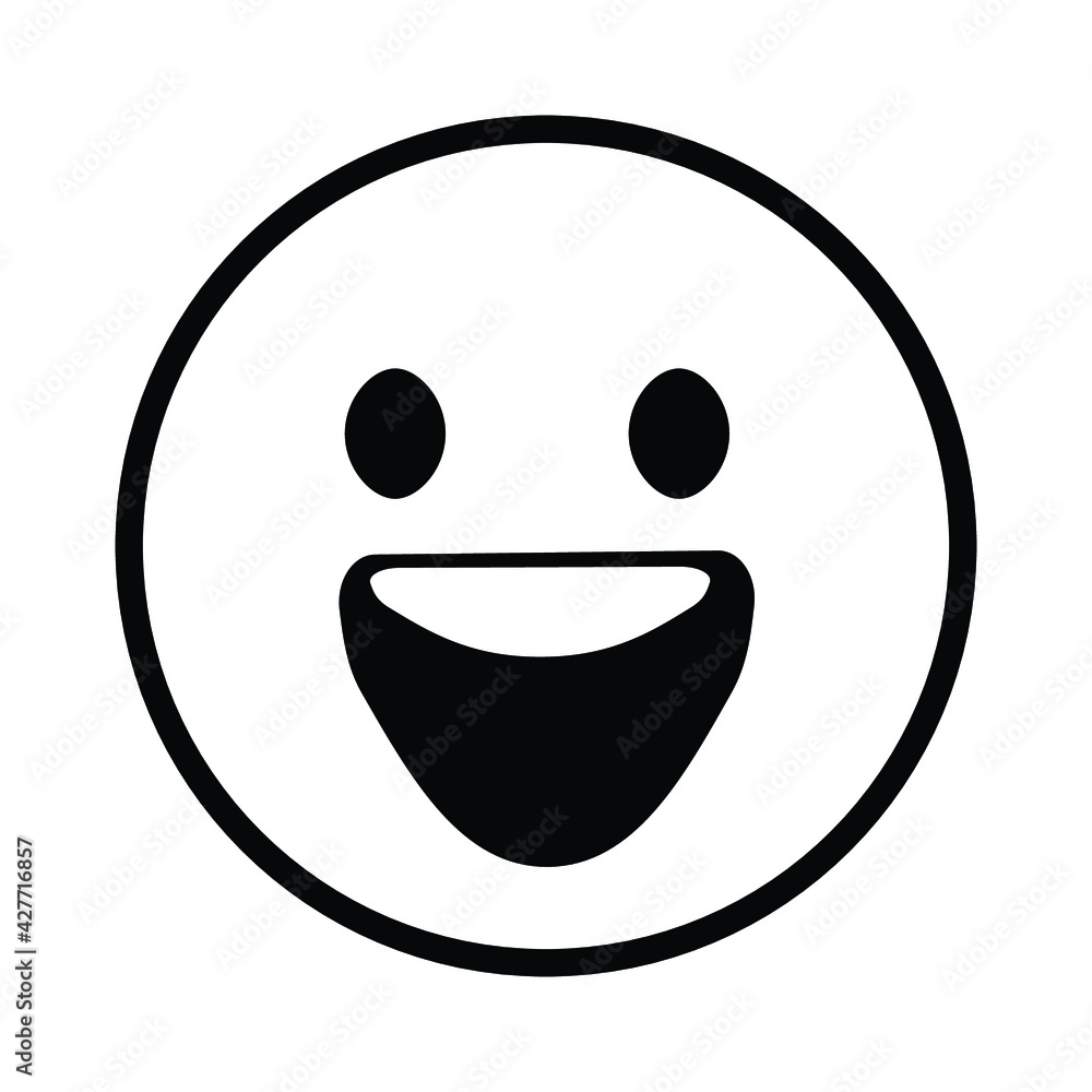 Fototapeta premium Cute solid line social media grinning face with big eyes emoji on white background. Royalty-free.