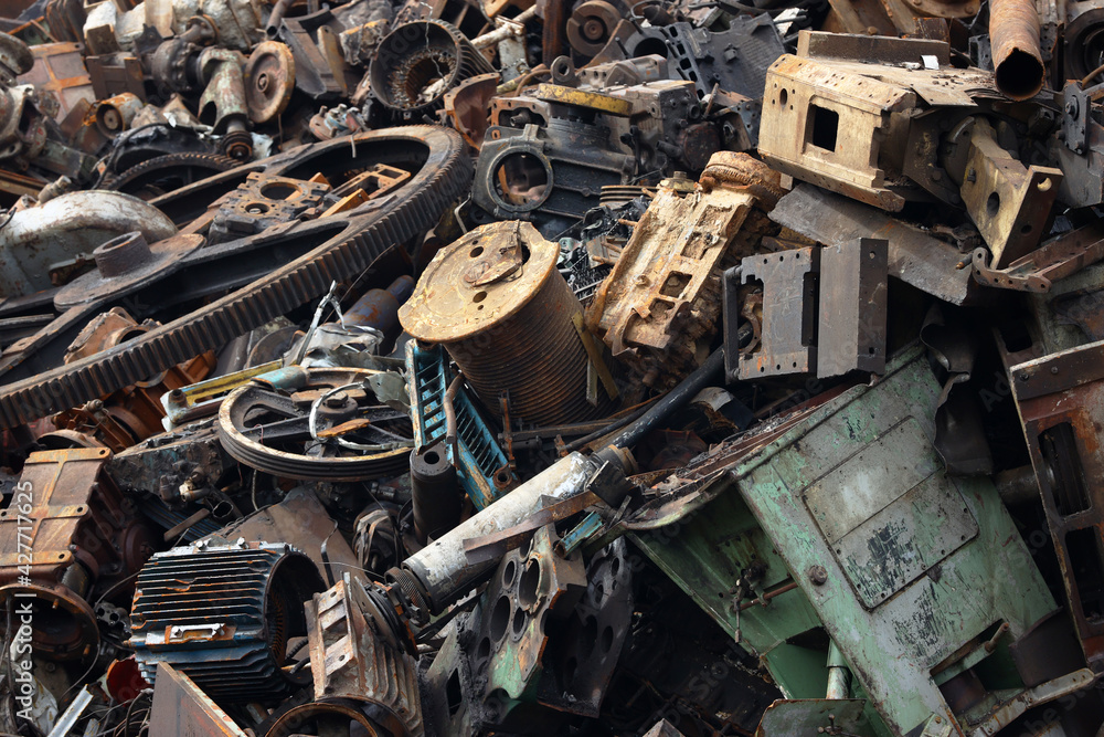 Mountain of scrap metal ready for recycling