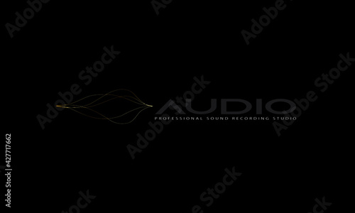 DJ Dance Party Logo, Recording Studio Emblem, Audio Wave and Dark Black Gradient Background