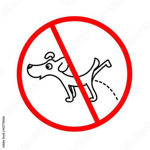 Sign prohibiting walking dogs. Dogs are not allowed to urinate.