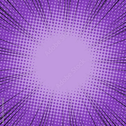 Radial Speed Line background. Vector illustration. Comic book black and purple radial lines background. Halftone.