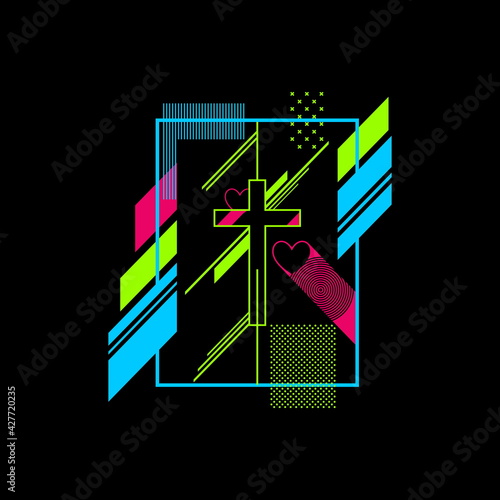 Christian illustration with biblical symbols and abstract elements.