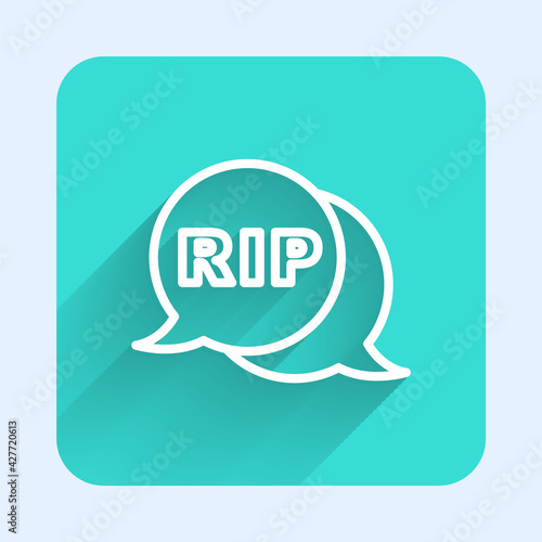 White line Speech bubble rip death icon isolated with long shadow. Green square button. Vector