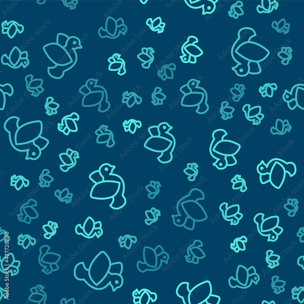 Green line Dove icon isolated seamless pattern on blue background. Vector Green line Dove icon isolated seamless pattern on blue background. Vector