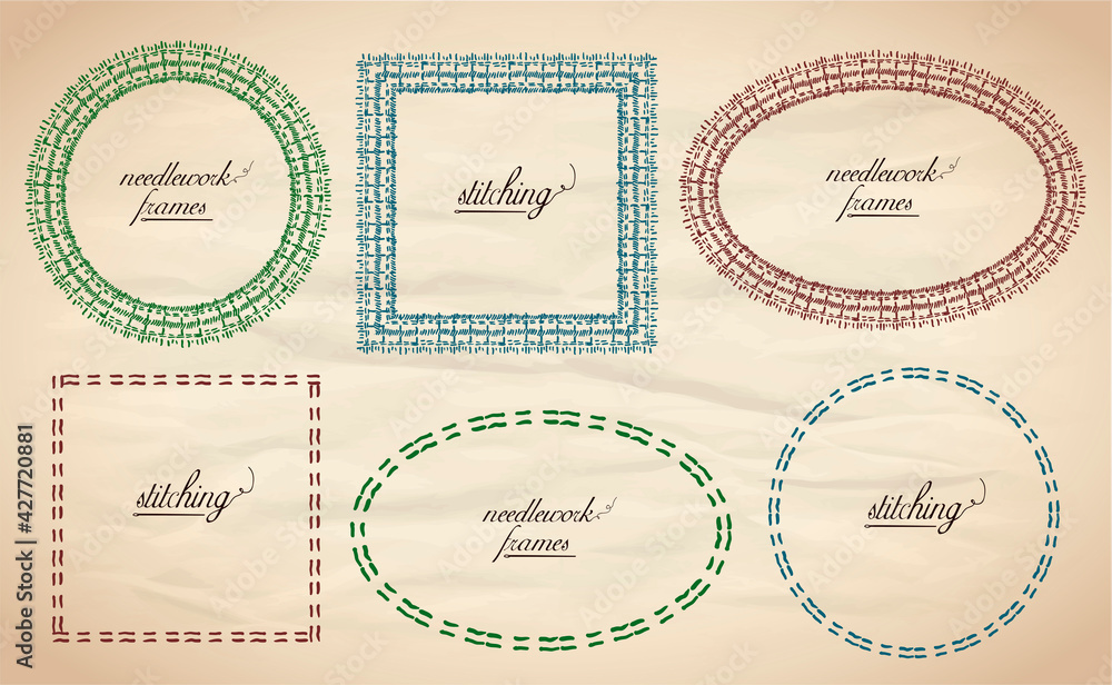Needlework style and sewing style vector frames collection Needlework style and sewing style vector frames collection