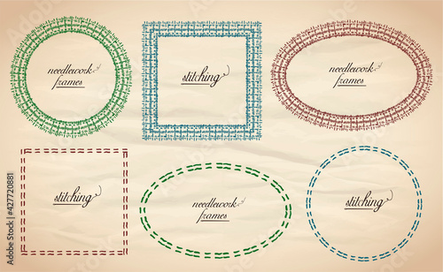 Needlework style and sewing style vector frames collection
