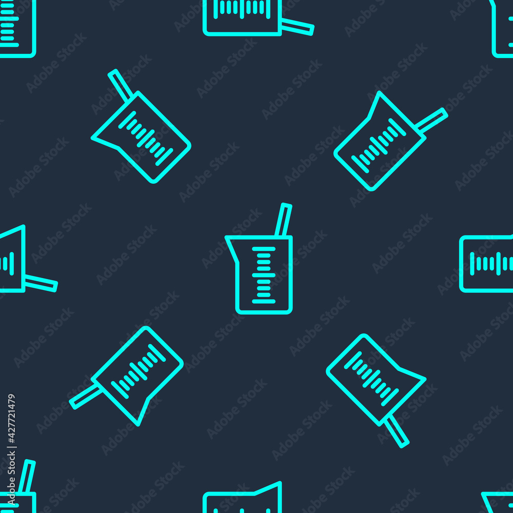 Green line Laboratory glassware or beaker icon isolated seamless pattern on blue background. Vector Green line Laboratory glassware or beaker icon isolated seamless pattern on blue background. Vector