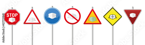 Face masks traffic signs. Isolated vector illustration on white background.
