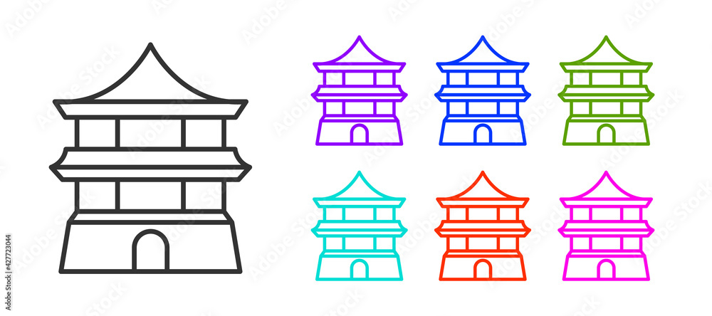 Black line Traditional chinese house icon isolated on white background. Set icons colorful. Vector