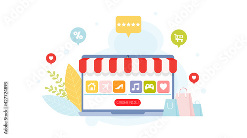 Online shopping concept. Flat design, vector illustration.