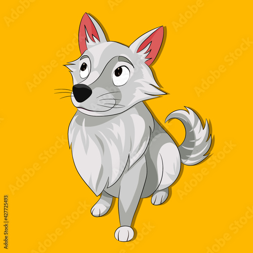 Cucciolo di cane bianco seduto che aspetta stile cartoon