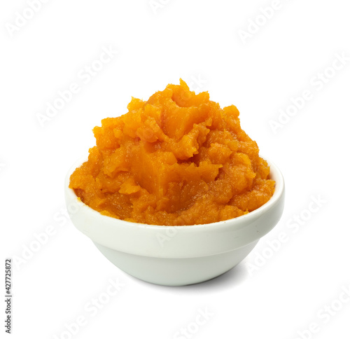 Mashed sweet potato isolated. Sweetpotato puree, batata mash