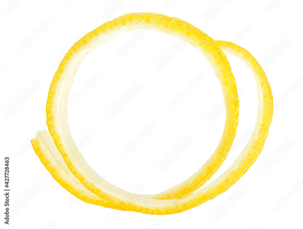 Top view of lemon skin isolated on a white background. Lemon peel. Lemon twist.
