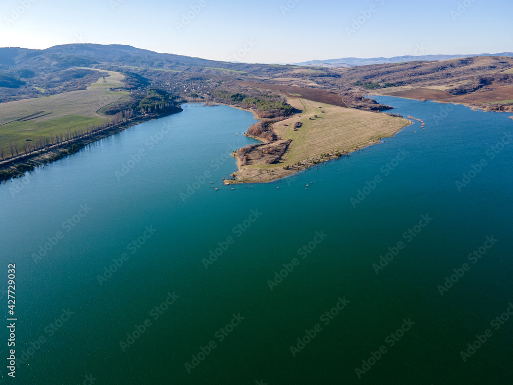 Fototapeta premium Aerial view of Dyakovo Reservoir, Bulgaria