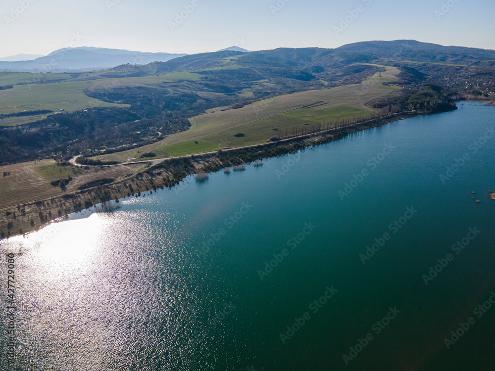 Aerial view of Dyakovo Reservoir, Bulgaria
