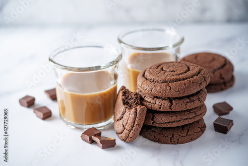 Chocolate cookies with chocolate slices photo