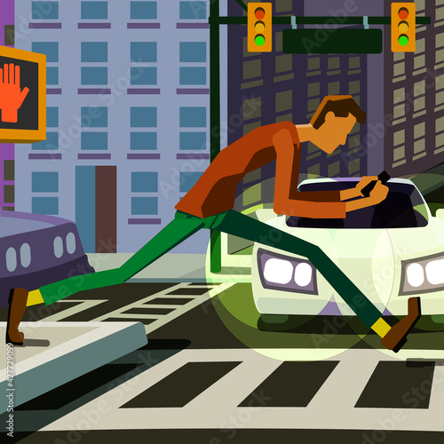 Smartphone texter walking into traffic.