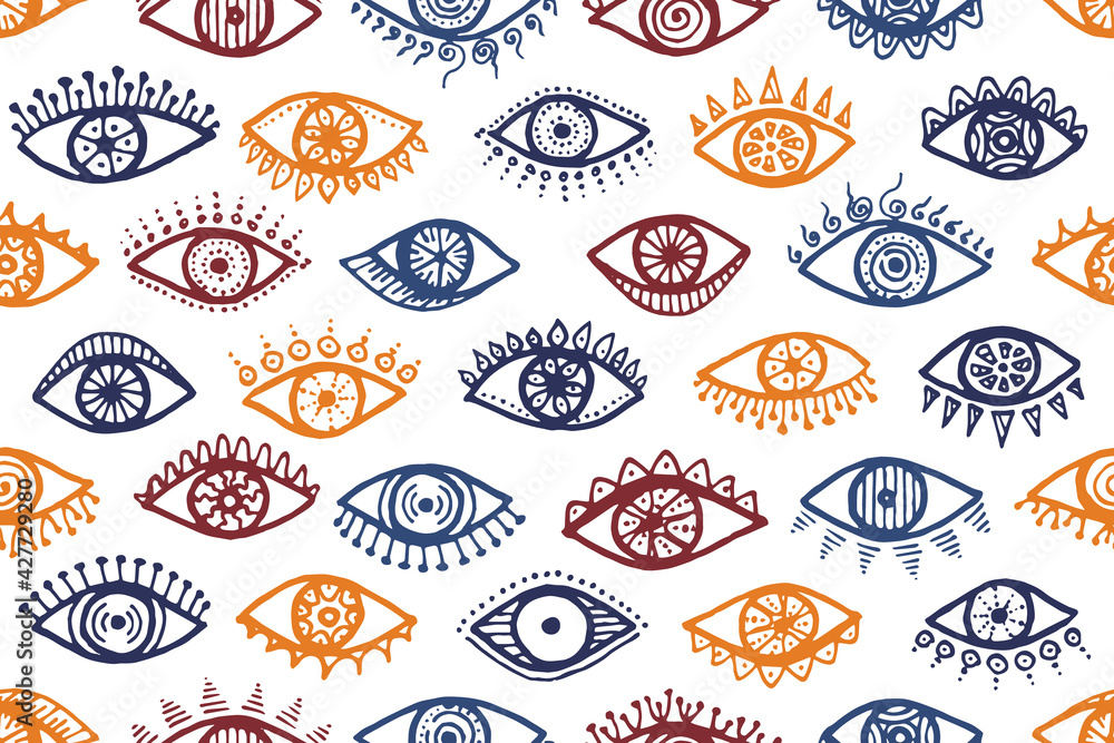 Obraz premium Different female eyes esoteric endless pattern.