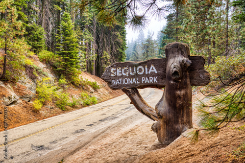 Welcome Sign in the Sequoia National Park, California
