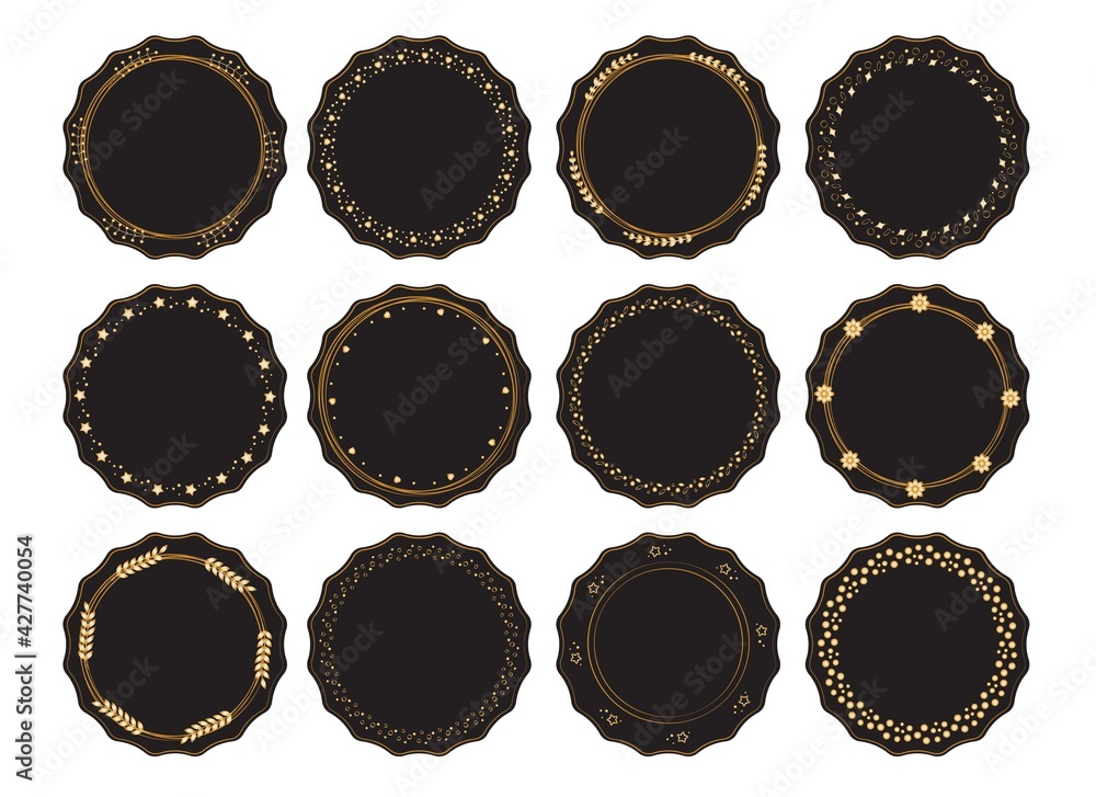 Collection of round decorative borders in black with gold ornaments. Vintage templates. Elements for wedding, holiday and greeting cards. Vector illustration. Collection of round decorative borders in black with gold ornaments. Vintage templates. Elements for wedding, holiday and greeting cards. Vector illustration.