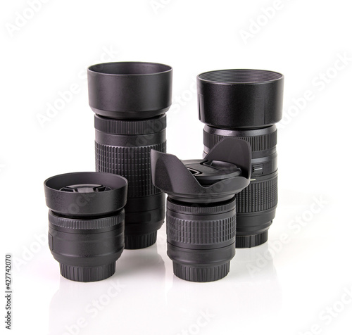 Camera lens in a white background