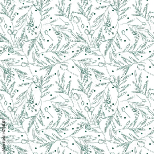 Seamless pattern with olives. For textile, paper, packaging. Vector pattern. 