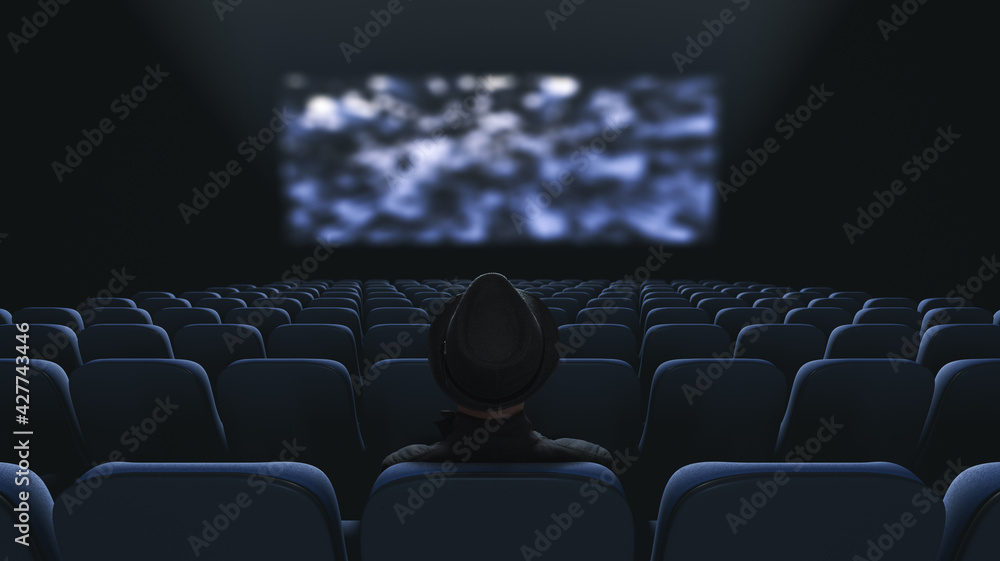Lonely spectator at the cinema. Back view