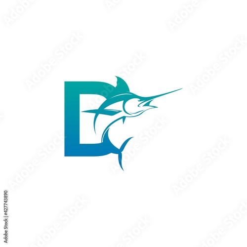 Letter D logo icon with fish design symbol template