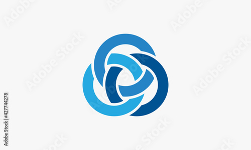 blue circle knot interlock vector isolated on white background. creative icon.