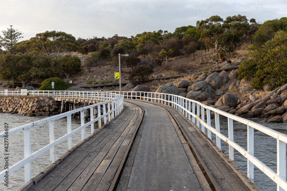 the causeway at the granite island end in Victor Harbor south australia on April 12th 2021