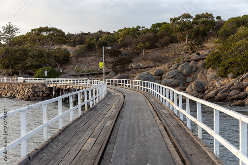 the causeway at the granite island end in Victor Harbor south australia on April 12th 2021 © Darryl