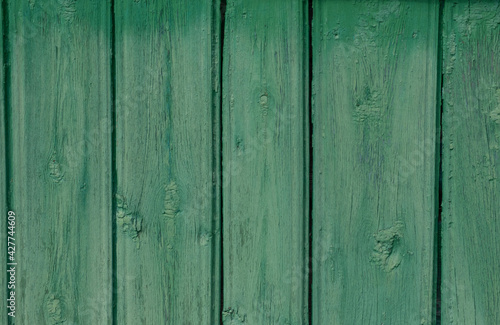 Old, cracked wood planks, painted a light green that had faded in the sun.