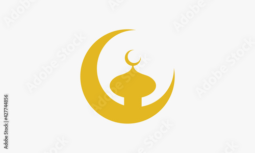 gold crescent moon mosque vector illustration. creative icon on white background.
