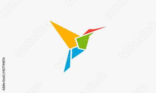 beautiful colorful hummingbird origami logo design concept.