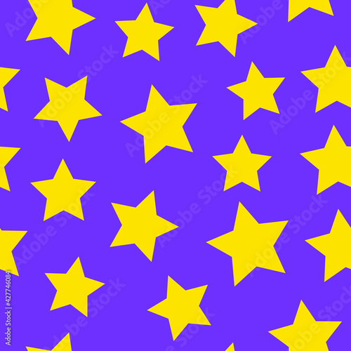 yellow vector stars on a purple background. seamless print for clothing or print. abstract stars.