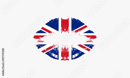 lips kiss with flag english vector illustration.