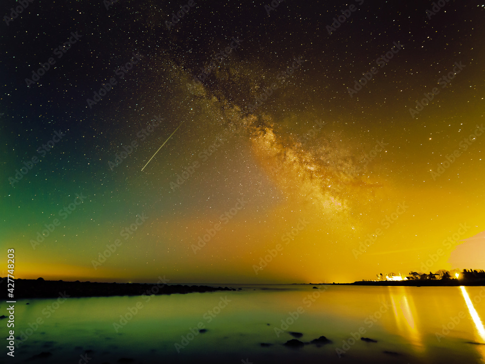 Beautiful  beach  Landscape with a Galaxies Sky. 