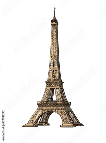 Eiffel Tower from a splash of watercolor, colored drawing, realistic. Vector illustration of paints