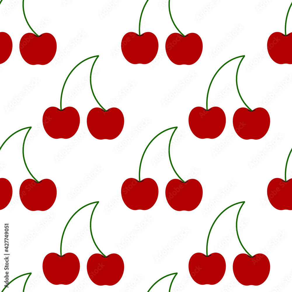 red vector cherry. seamless print for print or fabric. fruits on white background red vector cherry. seamless print for print or fabric. fruits on white background