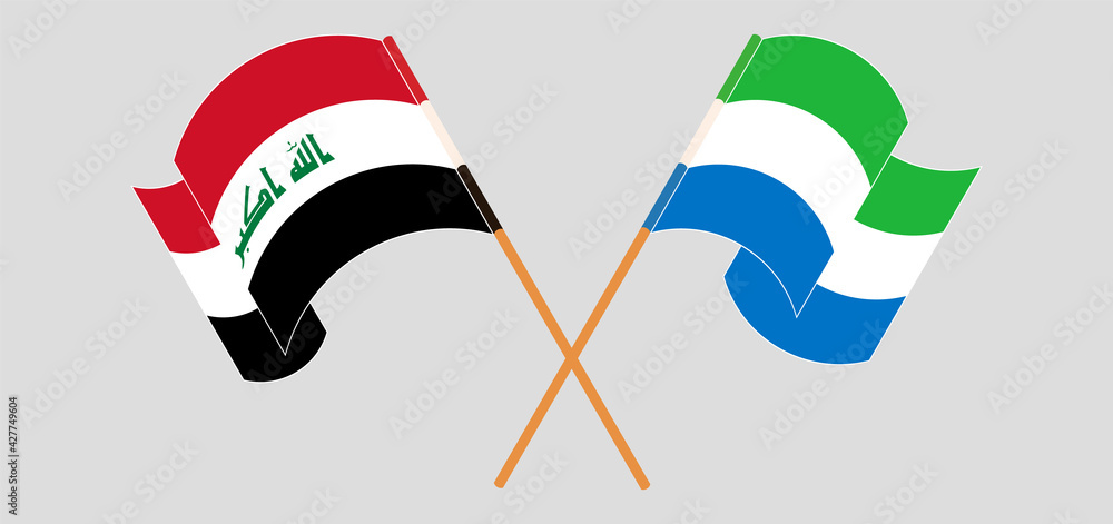 Crossed and waving flags of Iraq and Sierra Leone Crossed and waving flags of Iraq and Sierra Leone