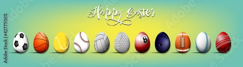 Happy Easter. Set eggs in the form of sport balls