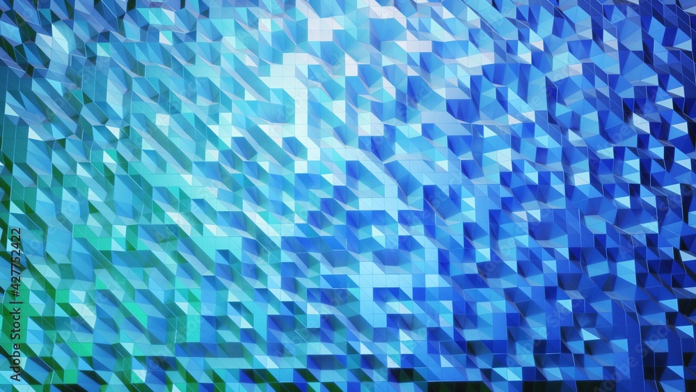 stylish creative abstract low poly background. Abstract waves on glossy surface. Simple minimalistic geometric bg. Blue gradient color. 3d render
